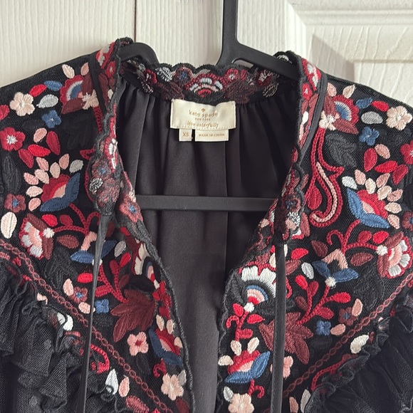 kate spade Tops - Kate Spade Embroidered Black Sleeveless Top Ruffles Tassels
